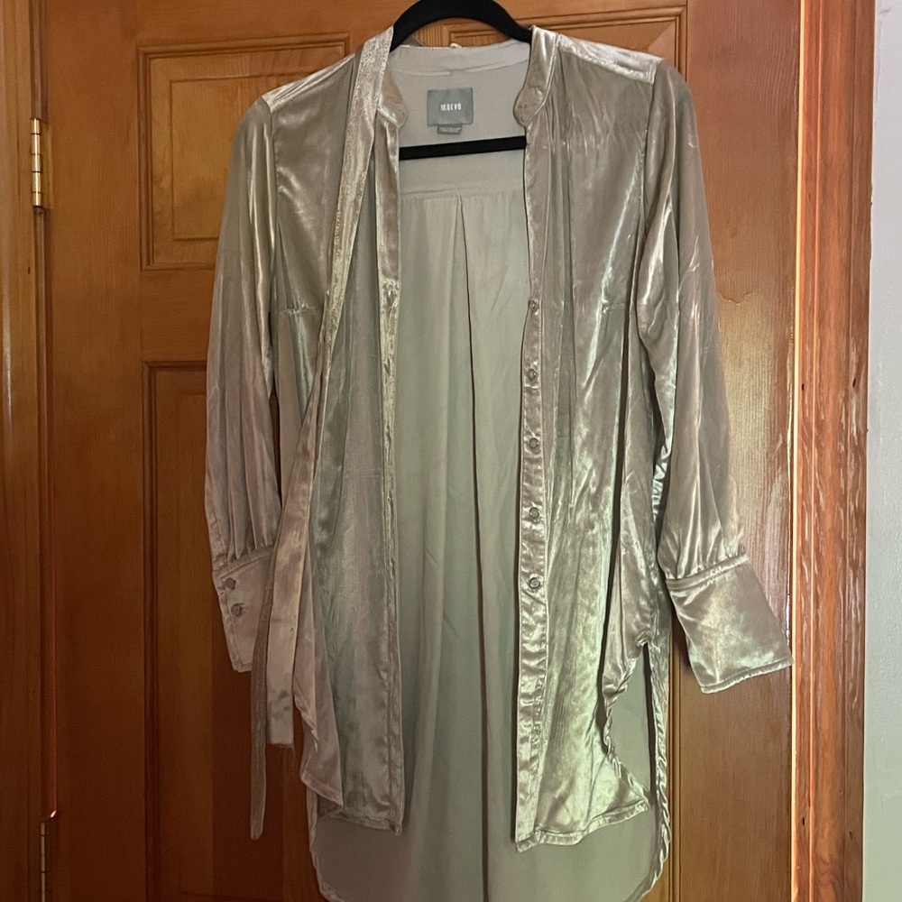 Anthropologie Maeve 4p Metallic Crushed Velvet Tunic Oversized Shirt Blouse